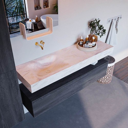 ALAN-DLUX 150cm mueble de baño Antracite 1 cajón. Lavabo CLOUD Izquierda sin orificios color Ostra.