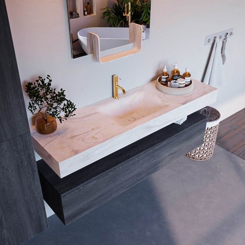 ALAN-DLUX 150cm mueble de baño Antracite 1 cajón. Lavabo CLOUD Centro 1 orificio color Ostra.