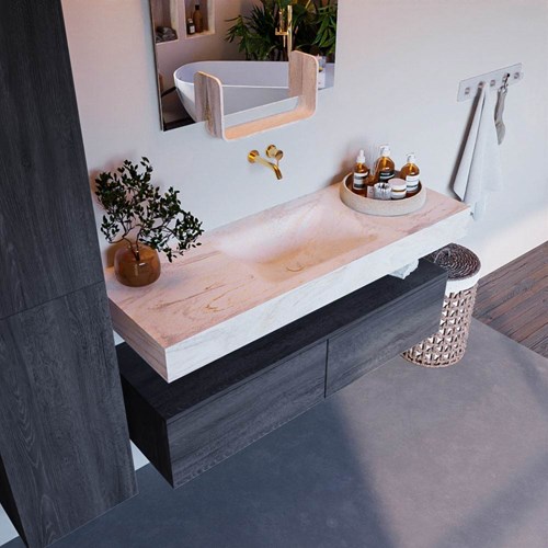 ALAN-DLUX 130cm mueble de baño Antracite 2 cajones. Lavabo CLOUD Centro sin orificios color Ostra.