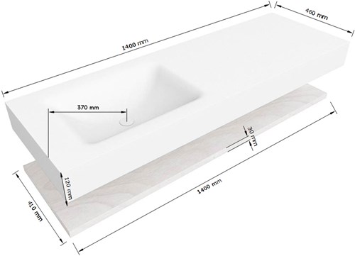Lijntekening | ALAN 2 | Planchet 140cm | Links | Melamine 
