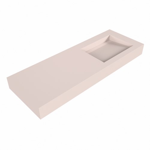 AVON Rosee freihängend Waschtisch aus solid surface (mineralwerkstoff) 131cm. Waschbeckenposition Rechts rand 12cm hoch.