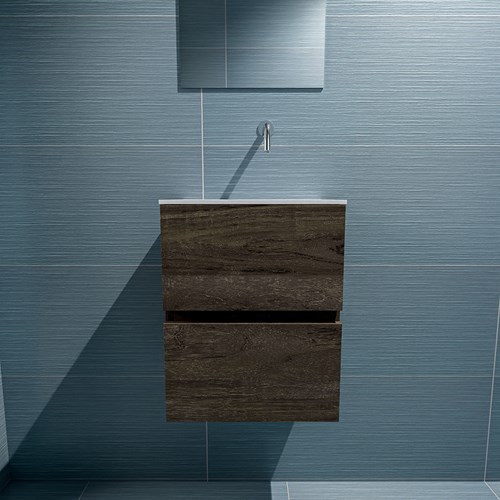 ADA 40cm mueble fondo reducido Dark Brown. LEX lavabo Talc posición Derecho sin orificio.-3