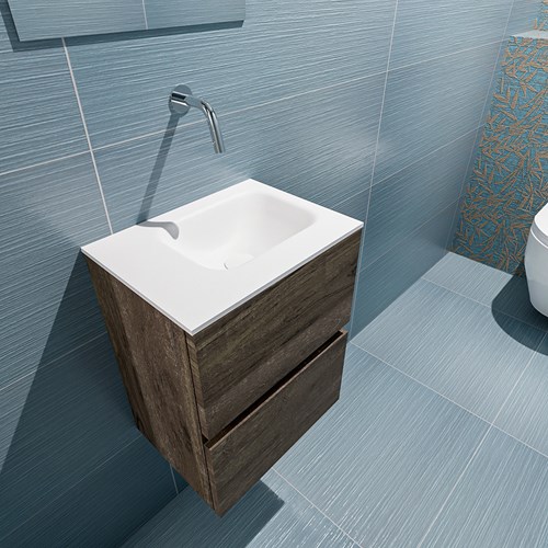ADA 40cm mueble fondo reducido Dark Brown. LEX lavabo Talc posición Derecho sin orificio.-2