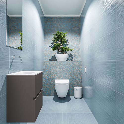 ADA 40cm mueble fondo reducido Dark Grey. LEX lavabo Talc posición Izquierda sin orificio.