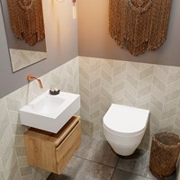 ANDOR 40cm mueble fondo reducido Washed Oak. LEX 40cm lavabo suspendido Talc posición Izquierda sin orificio.
