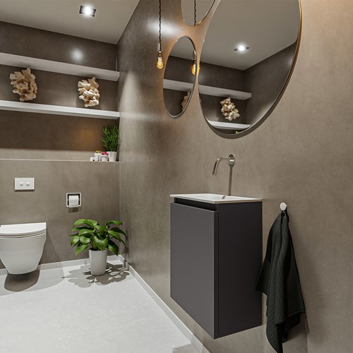 TURE 40cm mueble fondo reducido Dark Grey. EDEN lavabo posición Centro sin orificio color Talc.