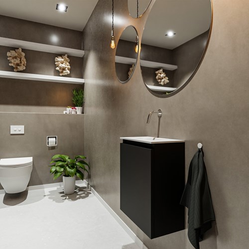 TURE 40cm meuble lave-main Urban. Lavabo EDEN Talc position Gauche sans trou pour robinet.