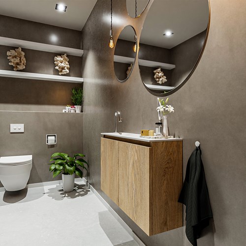 TURE 80cm mueble fondo reducido Washed Oak. EDEN lavabo posición Izquierda 1 orificio color Talc.
