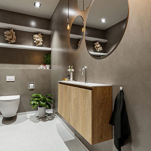 TURE 100cm mueble fondo reducido Washed Oak. EDEN lavabo posición Centro 1 orificio color Talc.