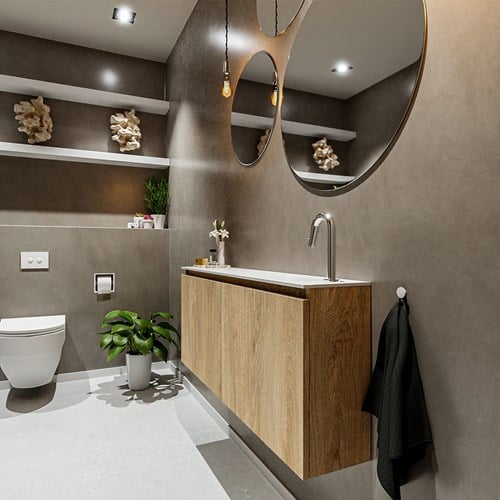 TURE 120cm mueble fondo reducido Washed Oak. EDEN lavabo posición Derecho 1 orificio color Talc.