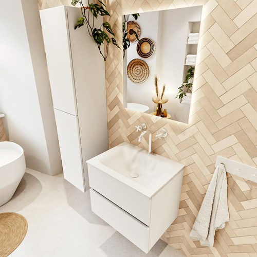 VICA 60cm mueble de baño Talc 2 cajones. Lavabo CLOUD Centro 1 orificio, color Talc.