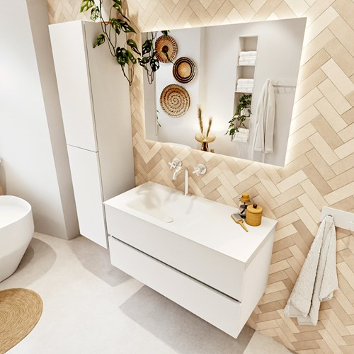 VICA 100cm mueble de baño Talc 2 cajones. Lavabo CLOUD Izquierda 1 orificio, color Talc.