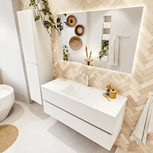 VICA 120cm mueble de baño Talc 2 cajones. Lavabo CLOUD Centro 1 orificio, color Talc.