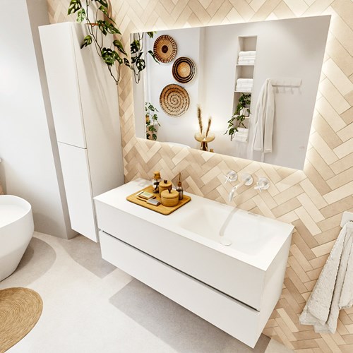VICA 120cm mueble de baño Talc 2 cajones. Lavabo CLOUD Derecho sin orificio, color Talc.