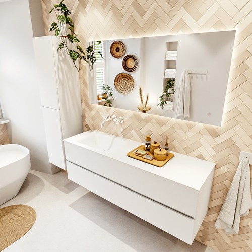 VICA 150cm mueble de baño Talc 2 cajones. Lavabo CLOUD Izquierda sin orificio, color Talc.