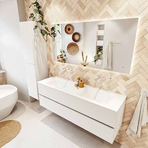 VICA 150cm mueble de baño Talc 2 cajones. Lavabo CLOUD Doble sin orificio, color Talc.