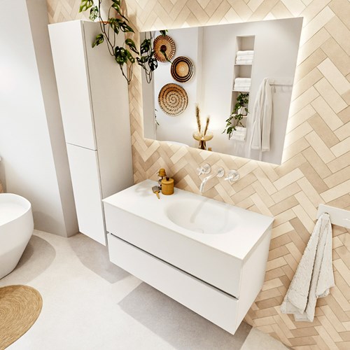 VICA 100cm mueble de baño Talc 2 cajones. Lavabo MOON Derecho sin orificio, color Talc.
