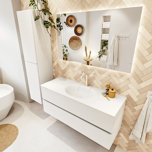 VICA 120cm mueble de baño Talc 2 cajones. Lavabo MOON Centro 1 orificio, color Talc.