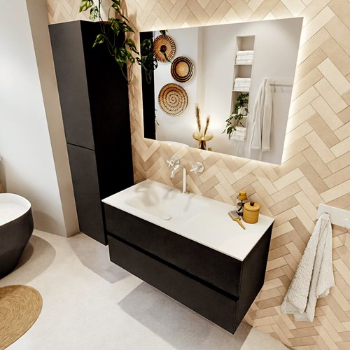 VICA 100cm mueble de baño Urban 2 cajones. Lavabo CLOUD Izquierda 1 orificio, color Talc.
