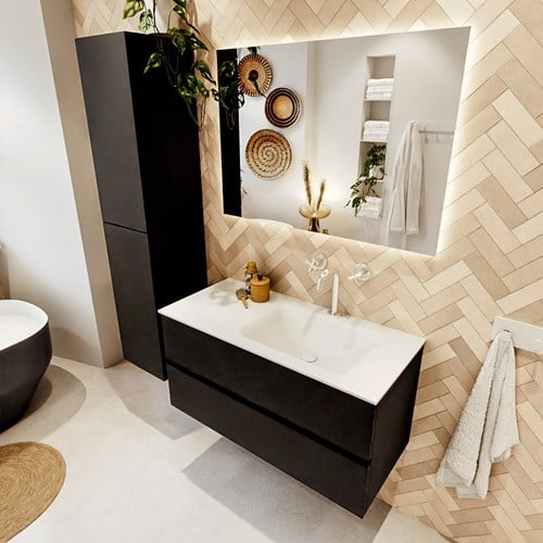 VICA 100cm mueble de baño Urban 2 cajones. Lavabo CLOUD Derecho 1 orificio, color Talc.