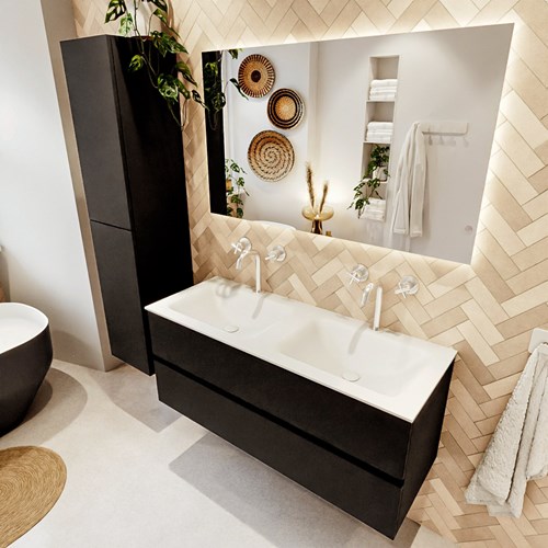 VICA 120cm mueble de baño Urban 2 cajones. Lavabo CLOUD Doble 2 orificios, color Talc.