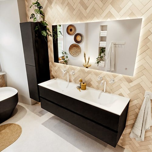 VICA 150cm mueble de baño Urban 2 cajones. Lavabo CLOUD Doble 2 orificios, color Talc.