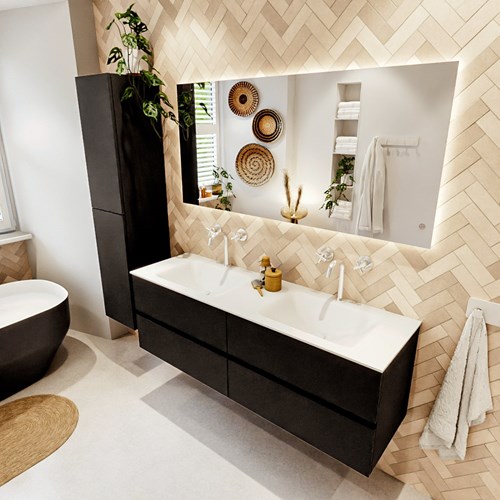 VICA 150cm mueble de baño Urban 4 cajones. Lavabo CLOUD Doble 2 orificios, color Talc.