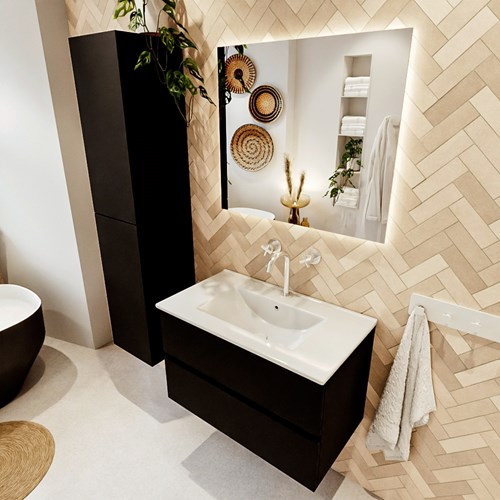 VICA 80cm mueble de baño Urban 2 cajones. Lavabo DENIA Centro 1 orificio, color Blanco brillo.