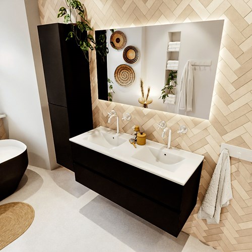 VICA 120cm mueble de baño Urban 2 cajones. Lavabo DENIA Doble 2 orificios, color Blanco brillo.