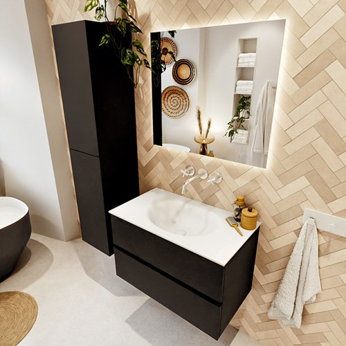 VICA 80cm mueble de baño Urban 2 cajones. Lavabo MOON Centro sin orificio, color Talc.