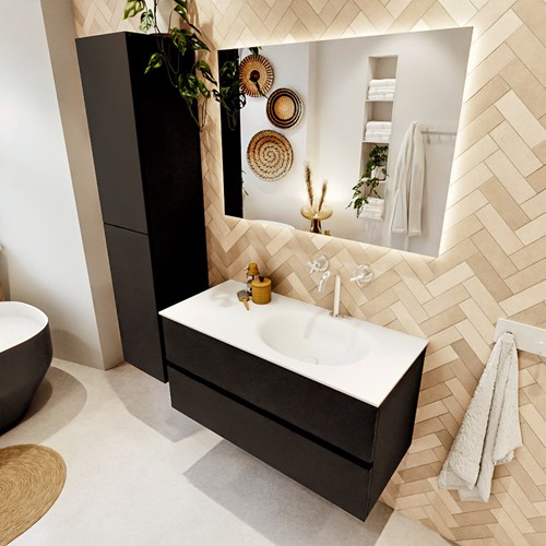 VICA 100cm mueble de baño Urban 2 cajones. Lavabo MOON Derecho 1 orificio, color Talc.
