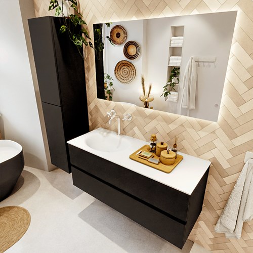 VICA 120cm mueble de baño Urban 2 cajones. Lavabo MOON Izquierda 1 orificio, color Talc.