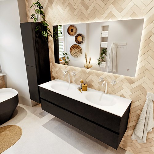 VICA 150cm mueble de baño Urban 2 cajones. Lavabo MOON Doble 2 orificios, color Talc.