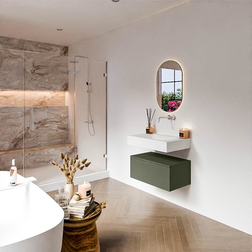 ALAN 70cm mueble de baño Army 1 cajón. Lavabo suspendido CLOUD Centro sin orificio color Talc.