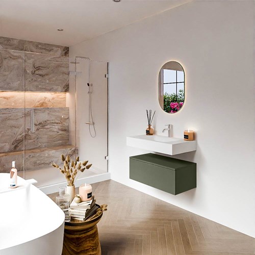 ALAN 80cm mueble de baño Army 1 cajón. Lavabo suspendido CLOUD Centro 1 orificio color Talc.