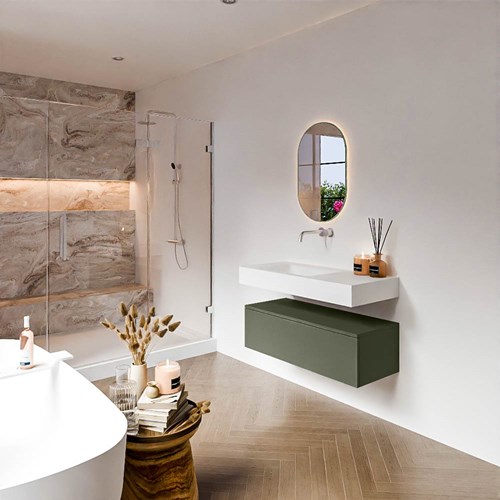 ALAN 100cm mueble de baño Army 1 cajón. Lavabo suspendido CLOUD Izquierda sin orificio color Talc.