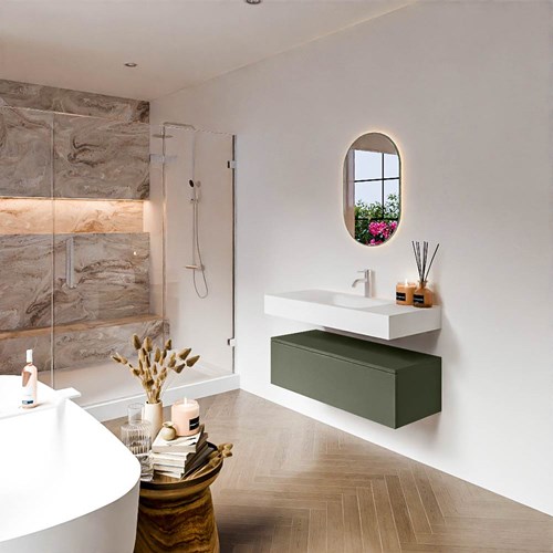 ALAN 100cm mueble de baño Army 1 cajón. Lavabo suspendido CLOUD Centro 1 orificio color Talc.