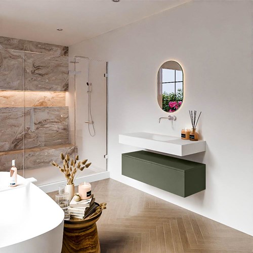 ALAN 110cm mueble de baño Army 1 cajón. Lavabo suspendido CLOUD Centro sin orificio color Talc.