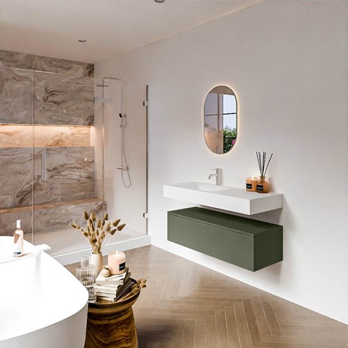ALAN 110cm mueble de baño Army 1 cajón. Lavabo suspendido CLOUD Izquierda 1 orificio color Talc.