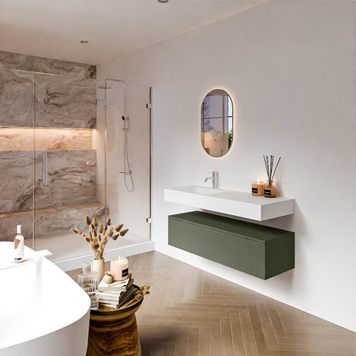 ALAN 120cm mueble de baño Army 1 cajón. Lavabo suspendido CLOUD Izquierda 1 orificio color Talc.