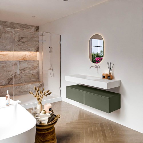ALAN 130cm mueble de baño Army 2 cajones. Lavabo suspendido CLOUD Centro sin orificio color Talc.