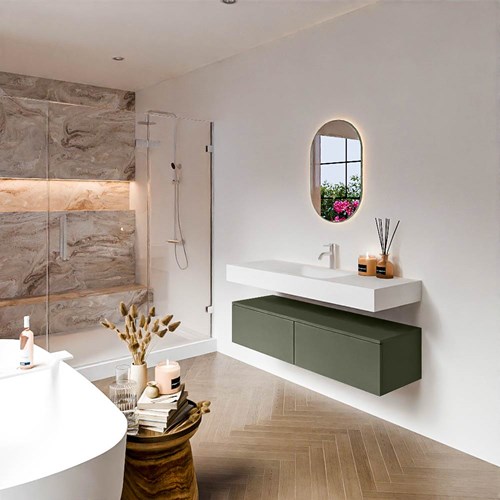 ALAN 130cm mueble de baño Army 2 cajones. Lavabo suspendido CLOUD Centro 1 orificio color Talc.