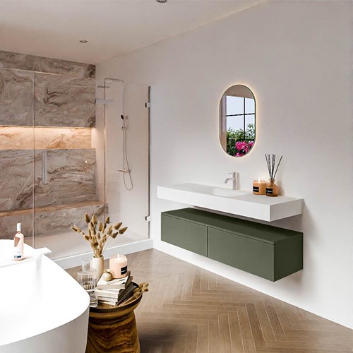 ALAN 140cm mueble de baño Army 2 cajones. Lavabo suspendido CLOUD Centro 1 orificio color Talc.