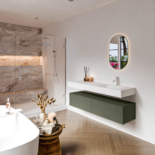 ALAN 150cm mueble de baño Army 2 cajones. Lavabo suspendido CLOUD Derecho 1 orificio color Talc.