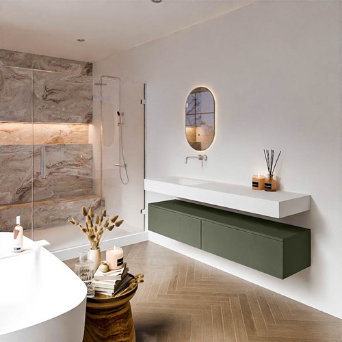 ALAN 170cm mueble de baño Army 2 cajones. Lavabo suspendido CLOUD Izquierda sin orificio color Talc.