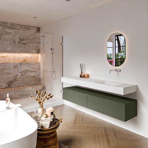 ALAN 180cm mueble de baño Army 2 cajones. Lavabo suspendido CLOUD Derecho sin orificio color Talc.