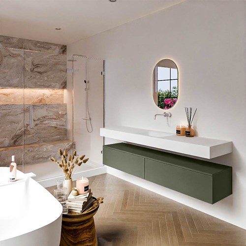 ALAN 190cm mueble de baño Army 2 cajones. Lavabo suspendido CLOUD Centro sin orificio color Talc.