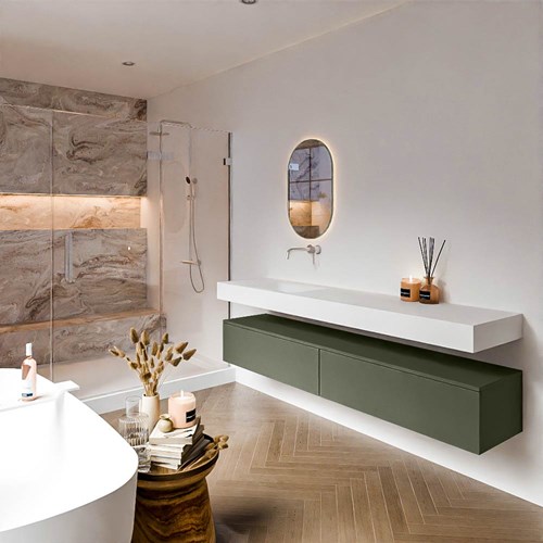 ALAN 200cm mueble de baño Army 2 cajones. Lavabo suspendido CLOUD Izquierda sin orificio color Talc.