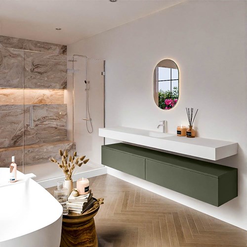ALAN 200cm mueble de baño Army 2 cajones. Lavabo suspendido CLOUD Centro 1 orificio color Talc.