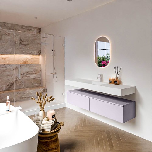 ALAN 160cm mueble de baño Cale 2 cajones. Lavabo suspendido CLOUD Centro 1 orificio color Talc.